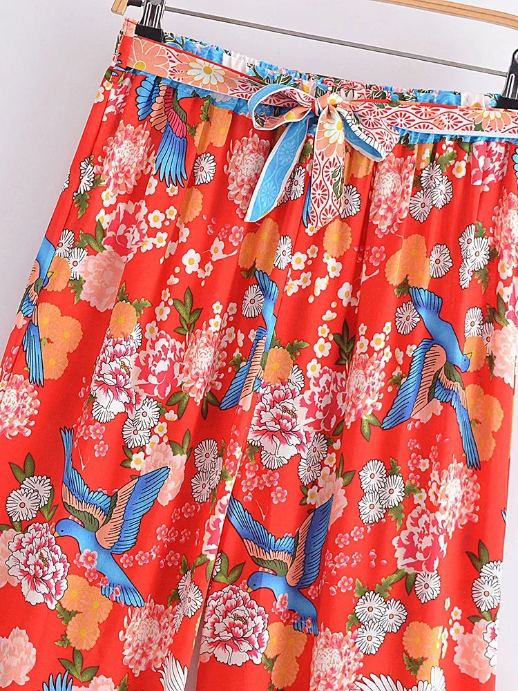 Floral Print Bohemian Wide Leg Pant - Piña Colada