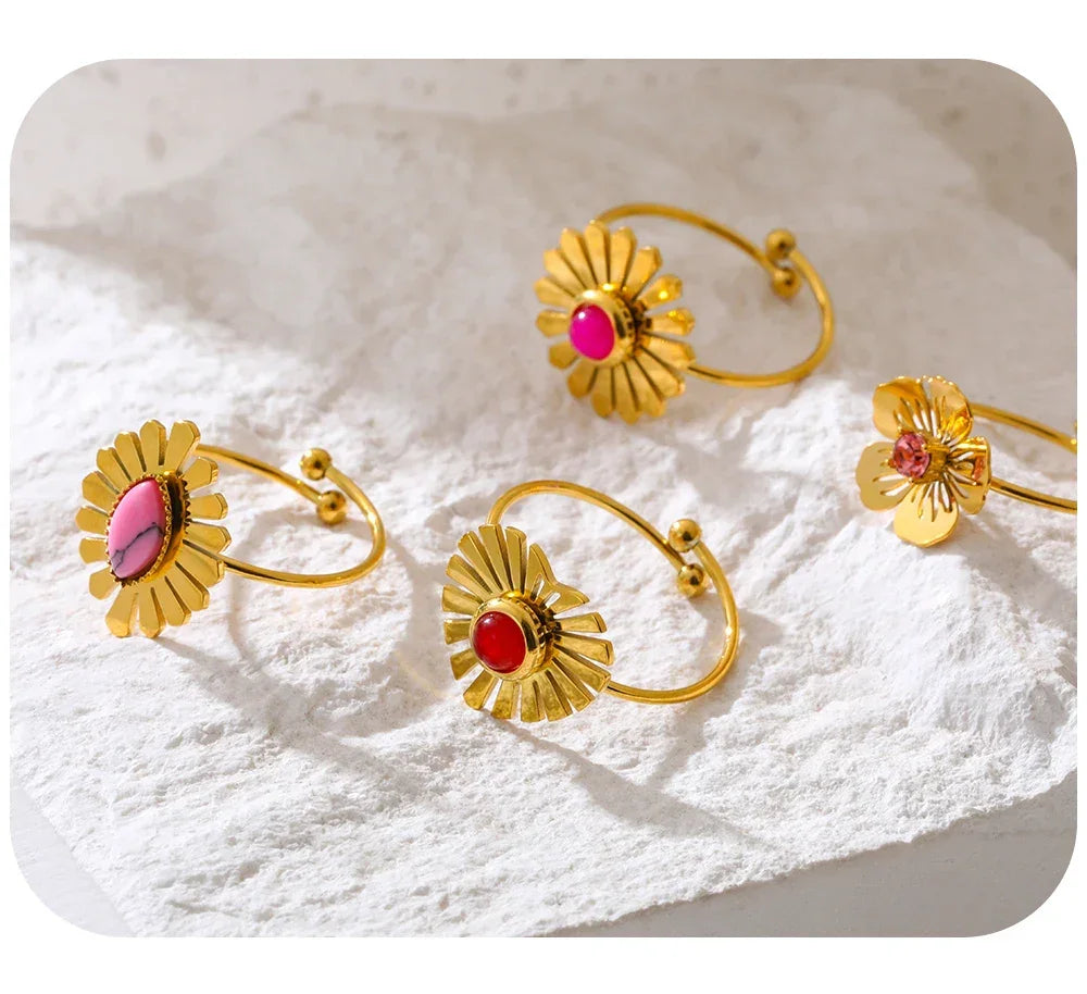 Natural Stone Stainless Steel Rings - Piña Colada