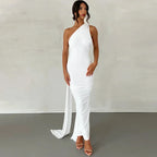 One Shoulder Backless Adjustable Scarf Maxi Dress - Piña Colada