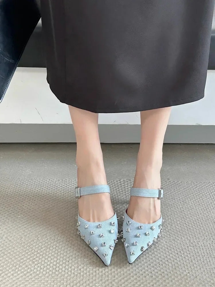 Crystal Diamond Buckle Pointed Toe - Piña Colada