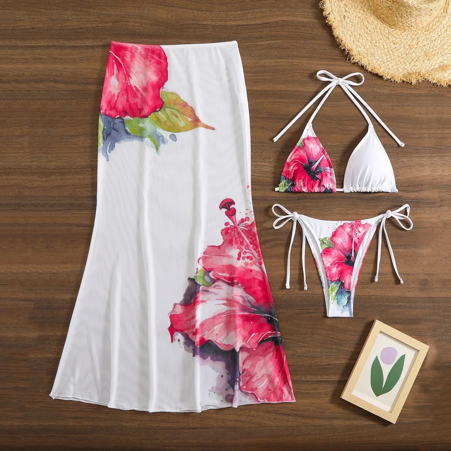 3-Piece High Waist Bikini Set with Skirt – Sexy Beachwear - Piña Colada