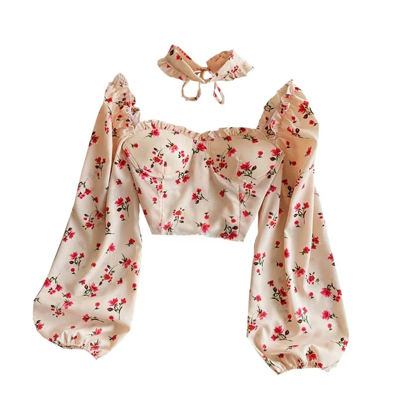 Floral Print Chiffon Top High Waist - Piña Colada