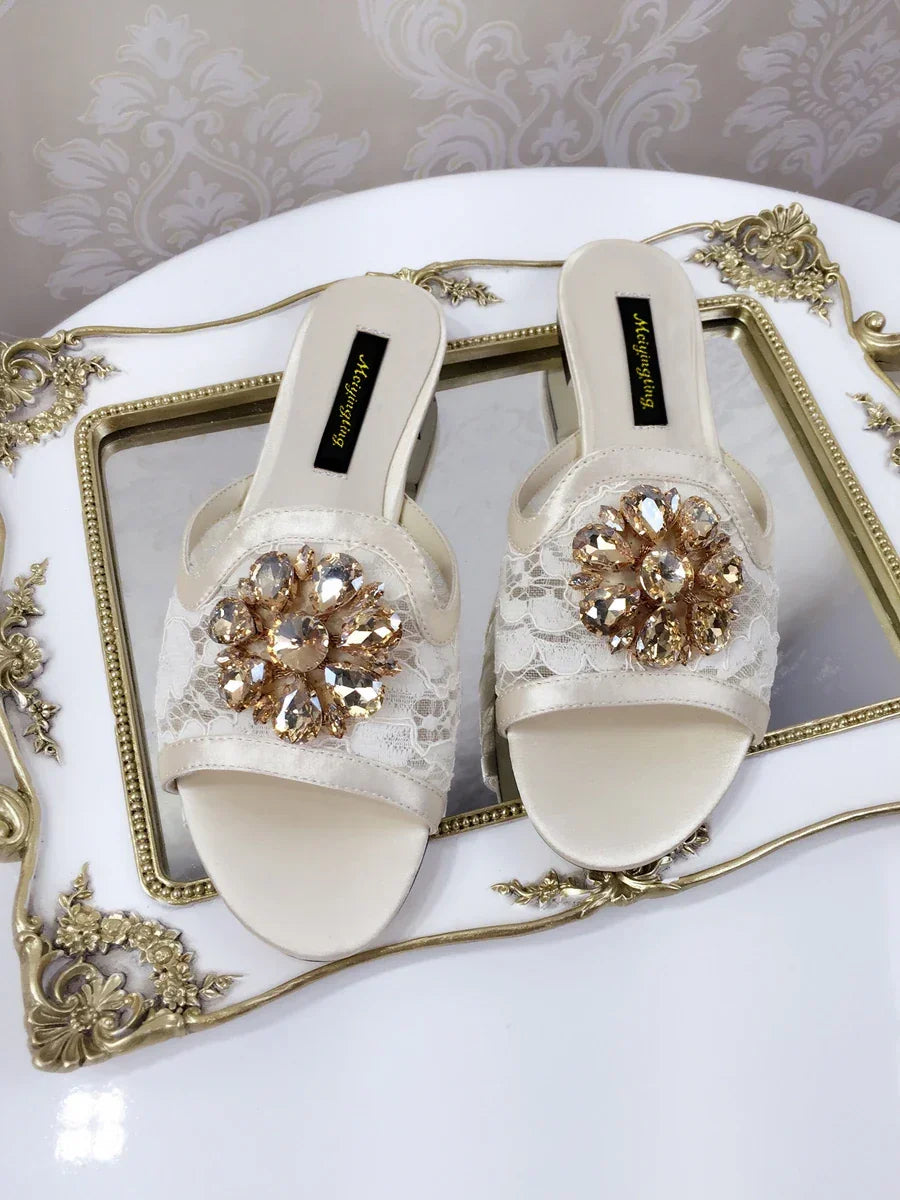 Women Slippers Rhineston Open Toe - Piña Colada