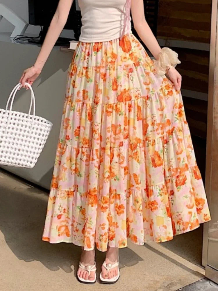 Summer Chiffon Mid-Length Skirt - Piña Colada