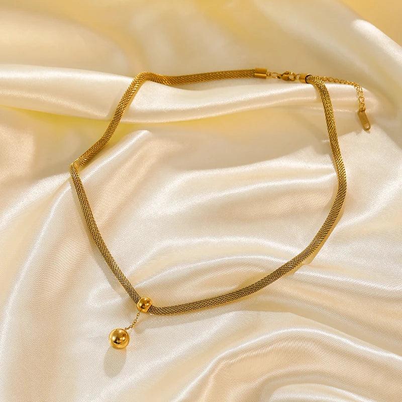 Trendy Stainless Steel Ball Pendant Necklace for Women - Piña Colada