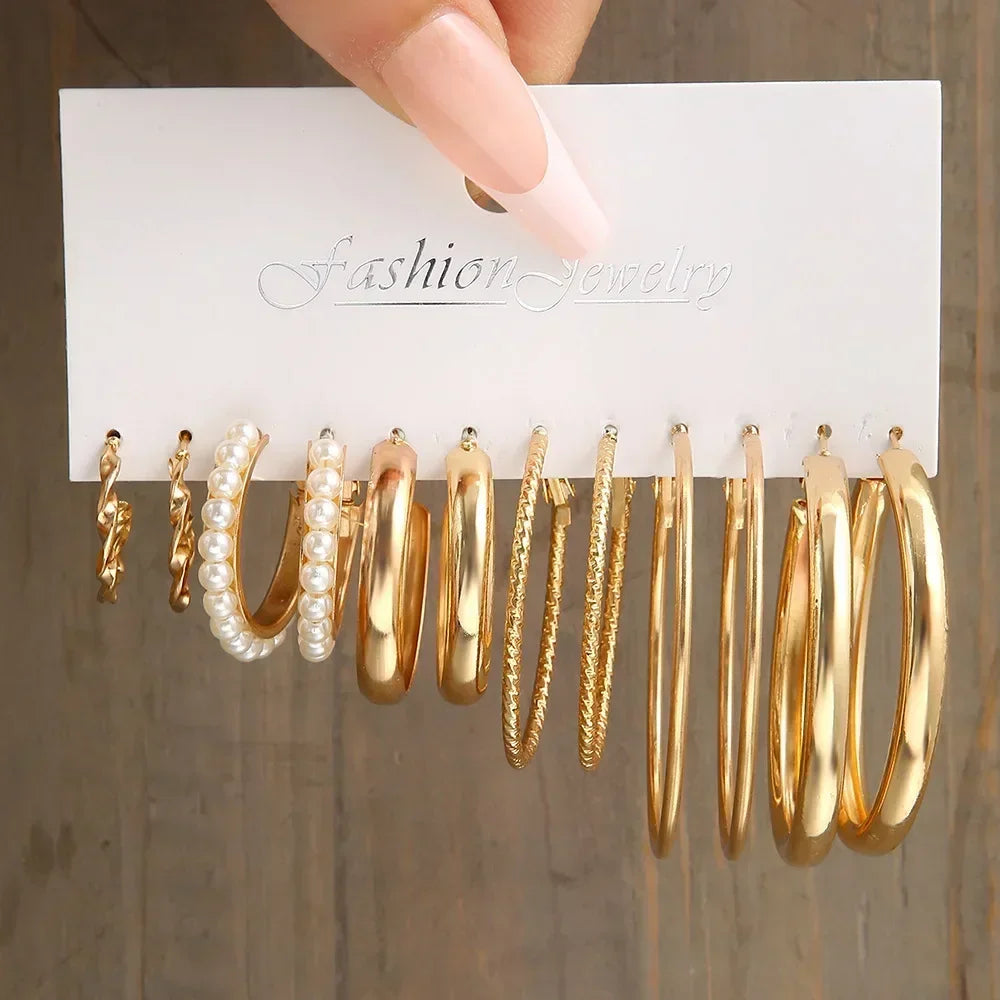 Pearl Hoop Earrings Set - Piña Colada