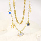 Double Layer Hollow Star & Eye Pendant Necklace - Piña Colada