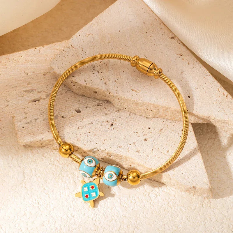 Colorful Eyes & Heart Drip Oil Pendant Bracelet - Piña Colada