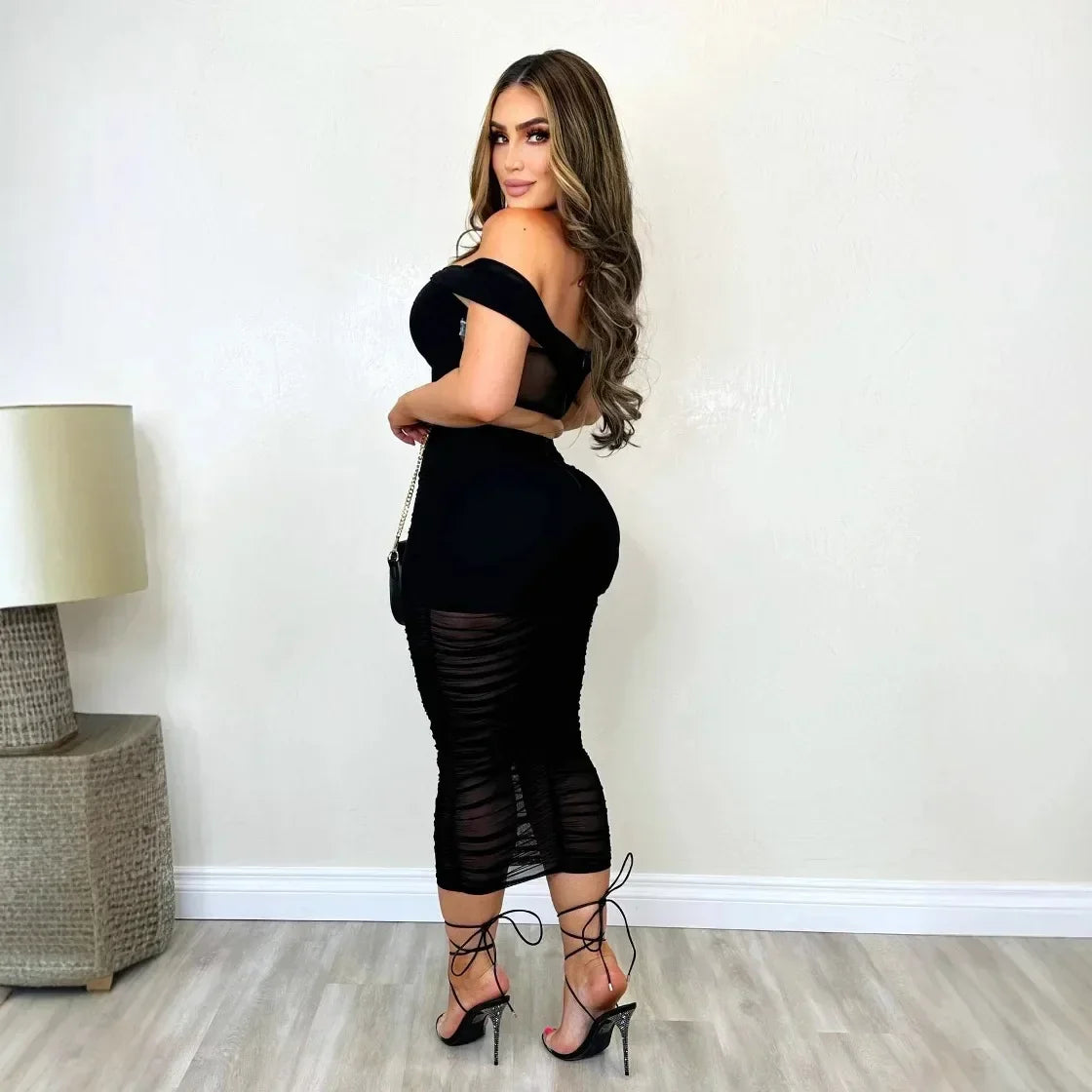 Mesh Elegance Slim-Fit Two-Piece Set – Formal &amp; Sexy Look - Piña Colada