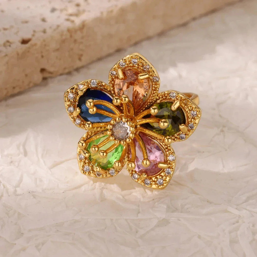 Rings Gold Plated Colorful Stone - Piña Colada