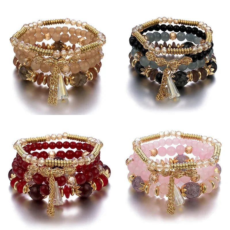 4Pcs New Tassel Charm Beads Bracelet - Piña Colada