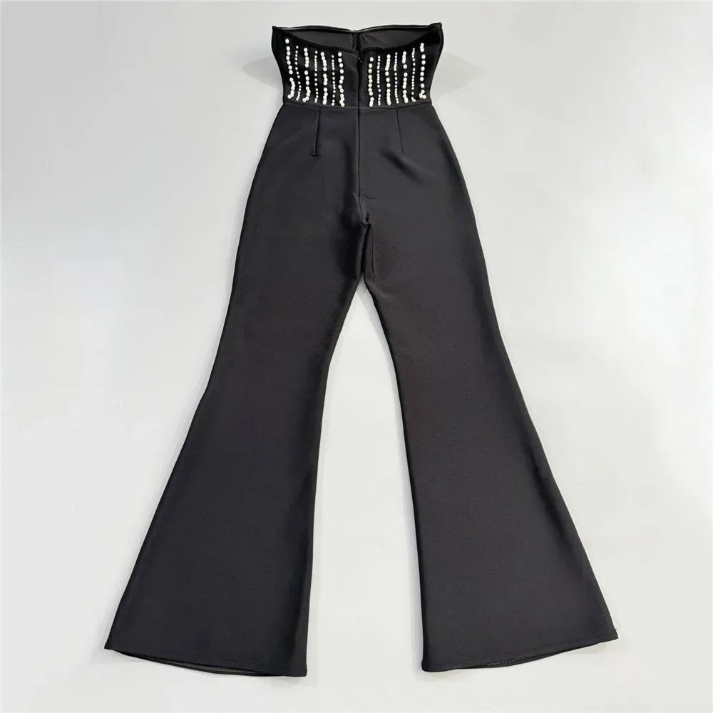 Women Sexy Strapless Shinning Pearl Beading Jumpsuit - Piña Colada