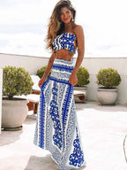 Hand-Painted Oversized 2-Piece Set – Backless Crop Top & Flowing Skirt - Piña Colada