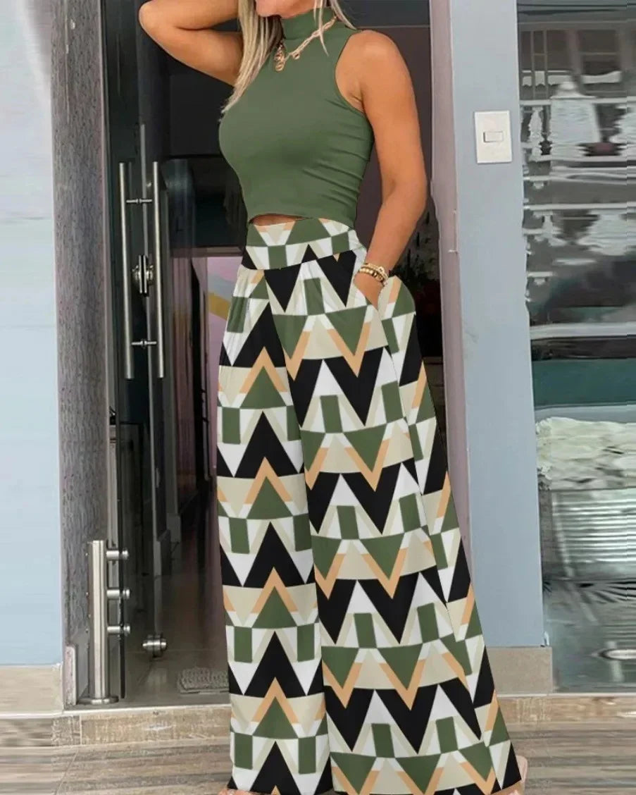 European Chic Two-Piece Set – Vest & Trousers for Effortless Style - Piña Colada