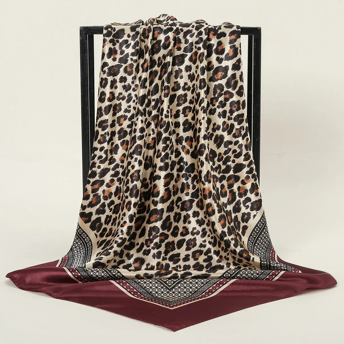 Leopard Print Square Scarf Satin Silk - Piña Colada