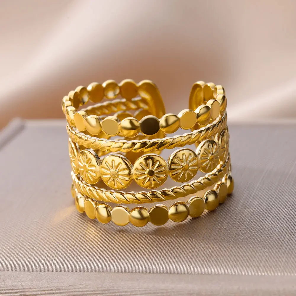 Stainless Steel Zircon Adjustable Ring - Piña Colada