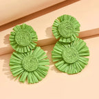 Sunflower Bohemian Hand-Woven Raffia Earrings - Piña Colada