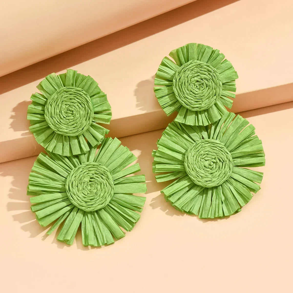 Sunflower Bohemian Hand-Woven Raffia Earrings - Piña Colada