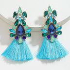Boho Rhinestone Leaf Tassel Earrings – Statement Dangle Earrings for Women - Piña Colada