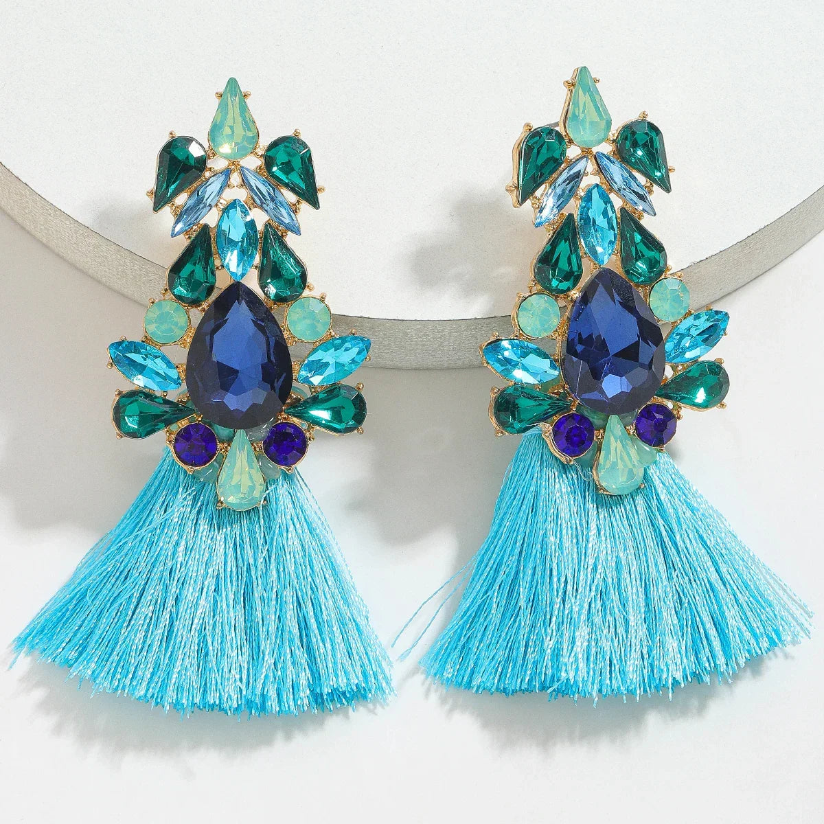 Boho Rhinestone Leaf Tassel Earrings – Statement Dangle Earrings for Women - Piña Colada