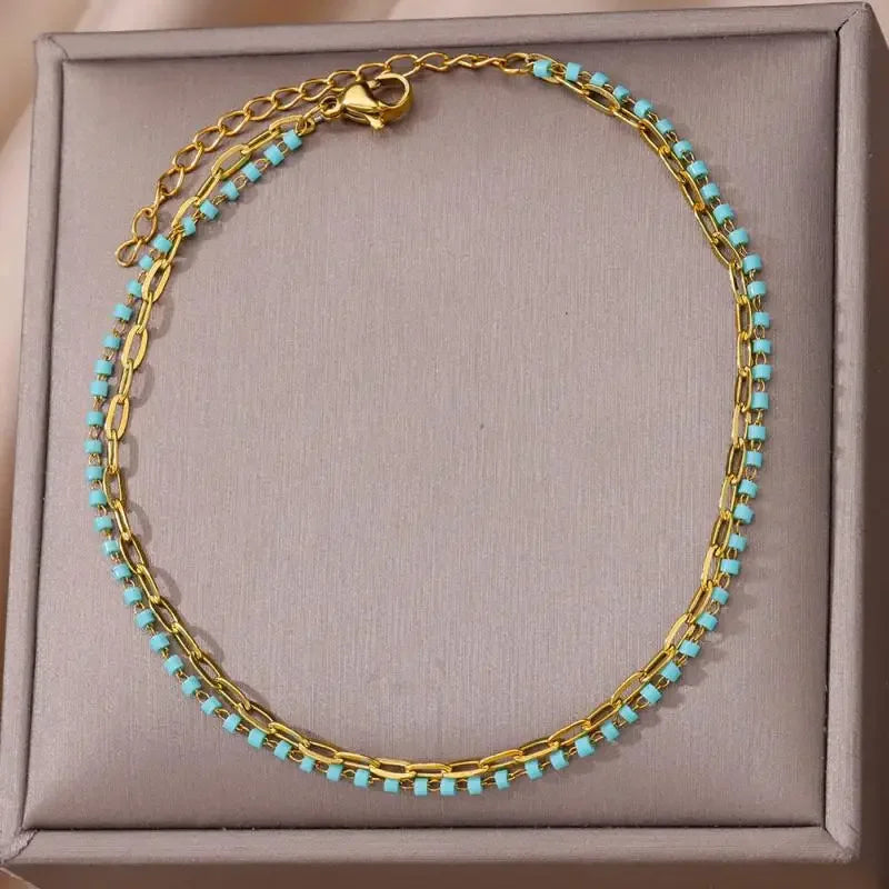 Stainless Steel Gold-Plated Anklet for Women - Piña Colada