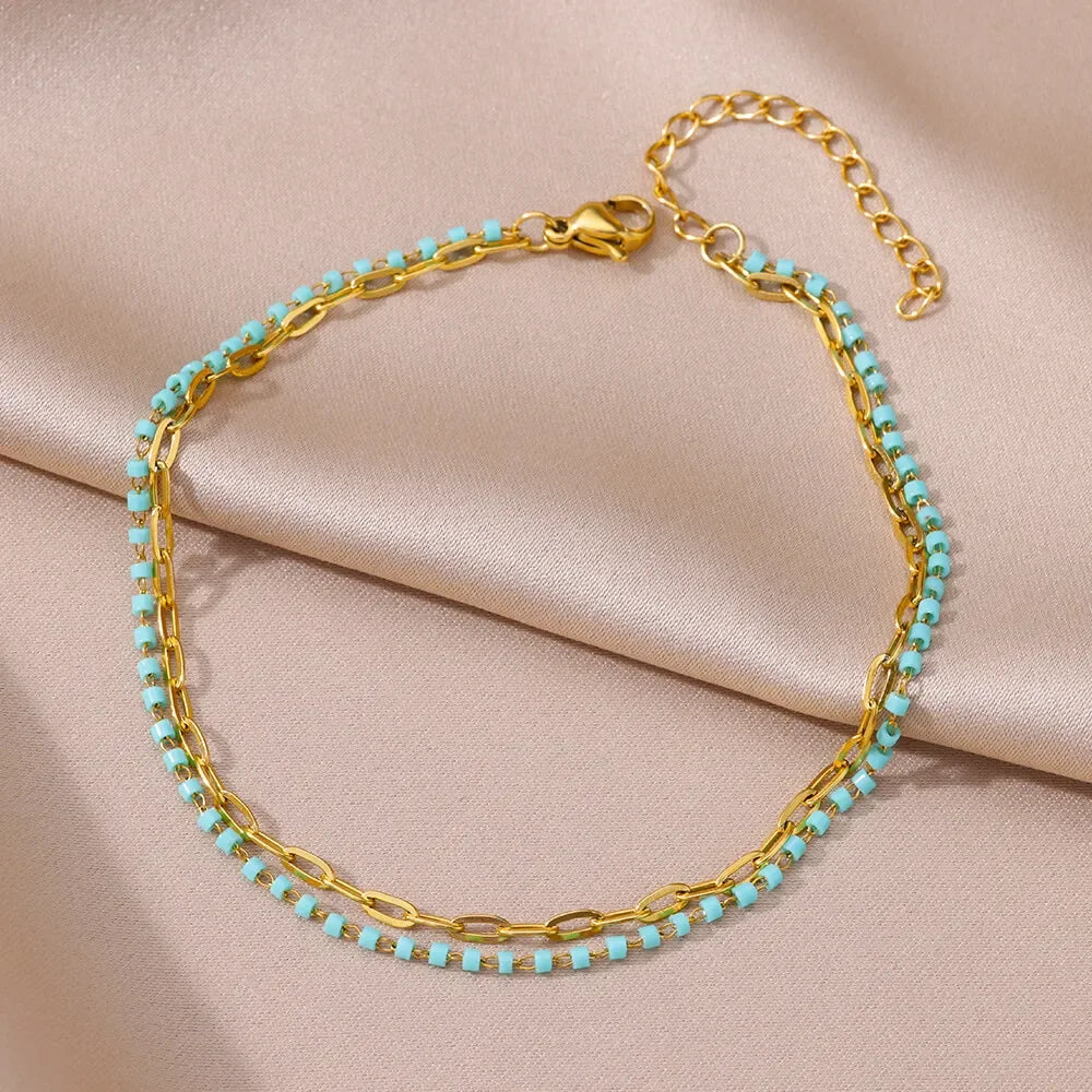 Stainless Steel Gold-Plated Anklet for Women - Piña Colada
