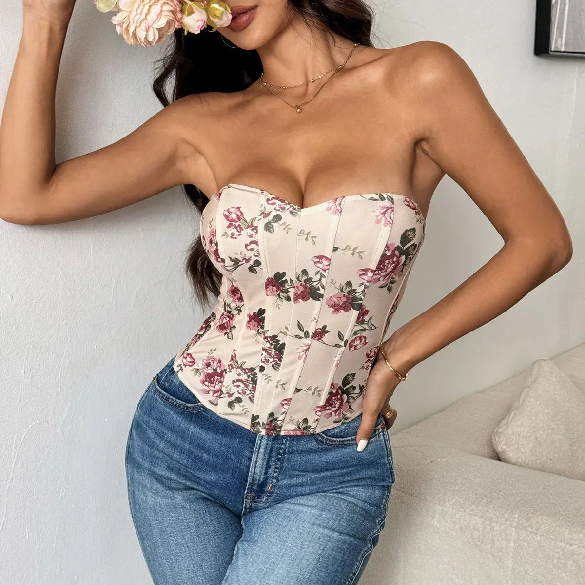 Off Shoulder Tank Top Low Cut Open Back - Piña Colada