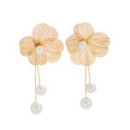 Elegant Pearl Flower Drop Earrings - Piña Colada