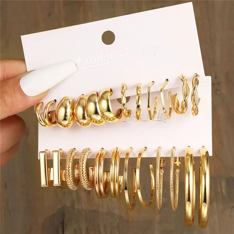 Modyle Geometric Pearl Hoop Earrings Set - Piña Colada