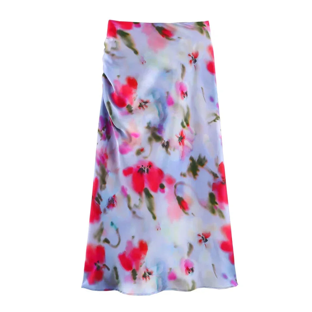 Floral Print Ruched Side Wrap Maxi Skirt - Piña Colada