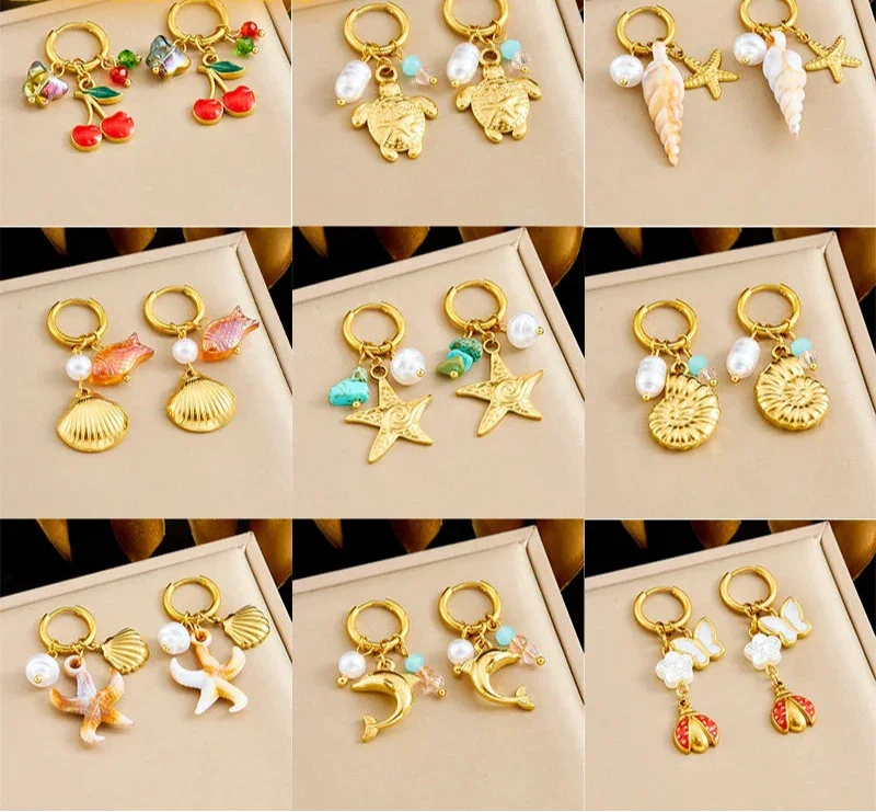 316L Stainless Steel Shell Earrings - Piña Colada