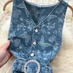 Vintage Denim Jumpsuit Female Sleeveless - Piña Colada