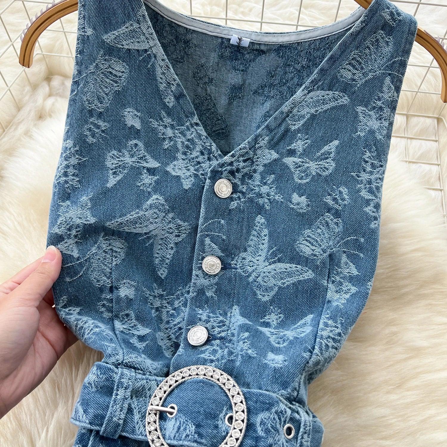 Vintage Denim Jumpsuit Female Sleeveless - Piña Colada