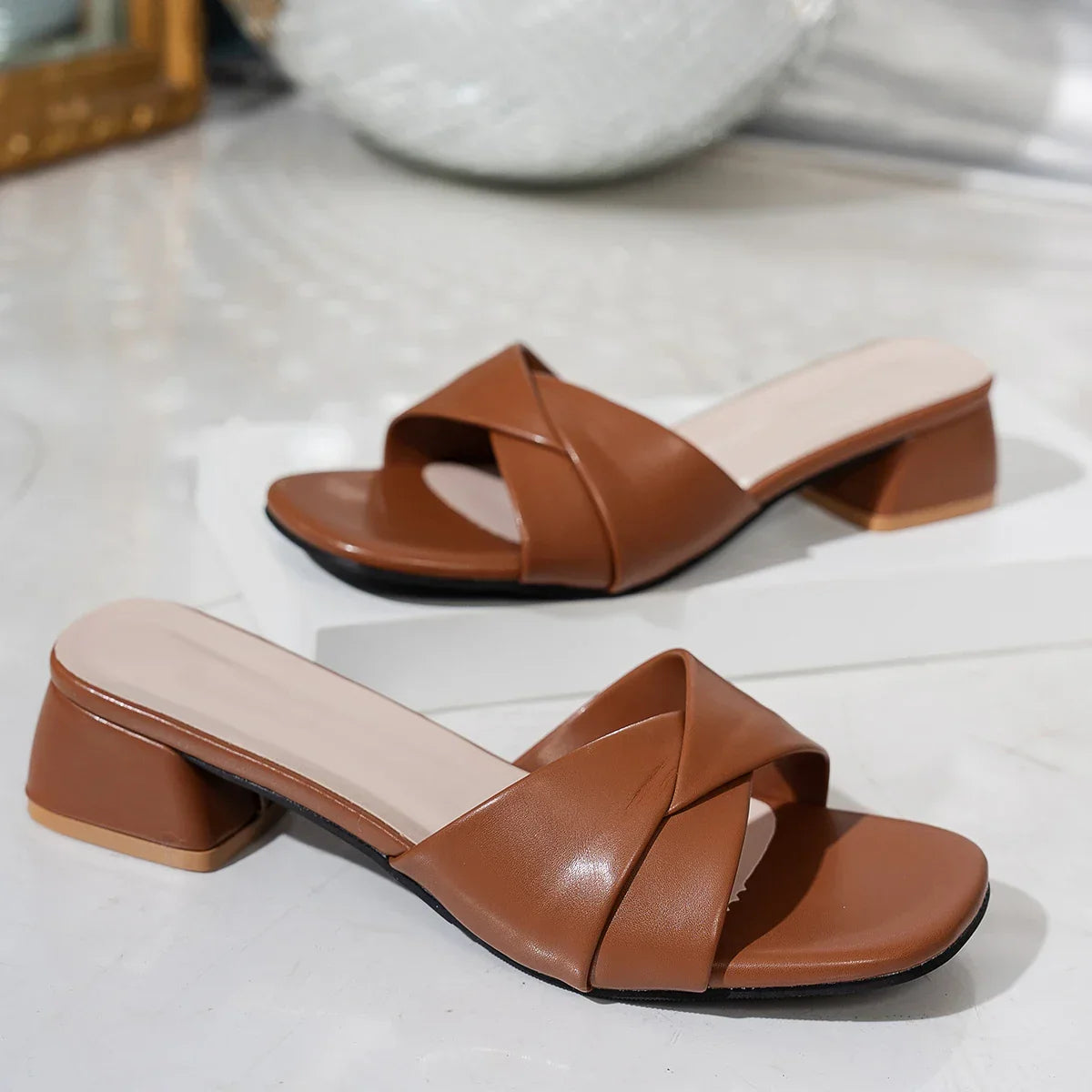 Open Toe Heel Sandals - Piña Colada