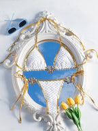 Sexy White Gold Patchwork Bikini Set - Piña Colada