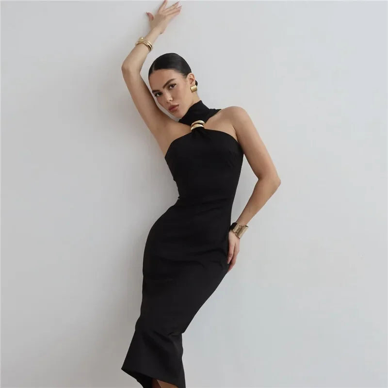 Turtleneck Off-shoulder Maxi Dress
