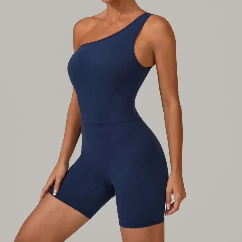 Women's Seamless Yoga Jumpsuit Sloping Shoulder Naked - Piña Colada