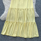 Ruffled Halter Top & Long Skirt Set - Piña Colada