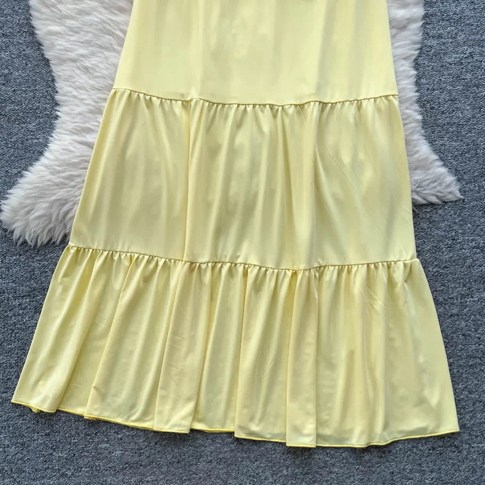 Ruffled Halter Top & Long Skirt Set - Piña Colada