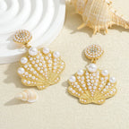 Bling Faux Pearl Shell Drop Earrings - Piña Colada