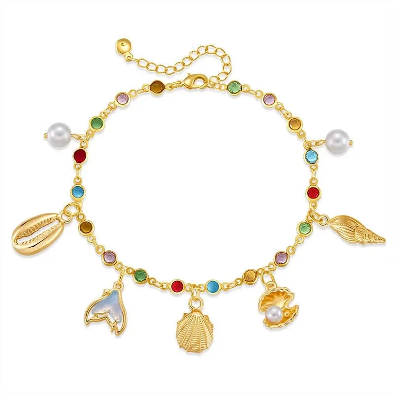 2025 Gold Starfish & Shell Chain Bracelet - Piña Colada