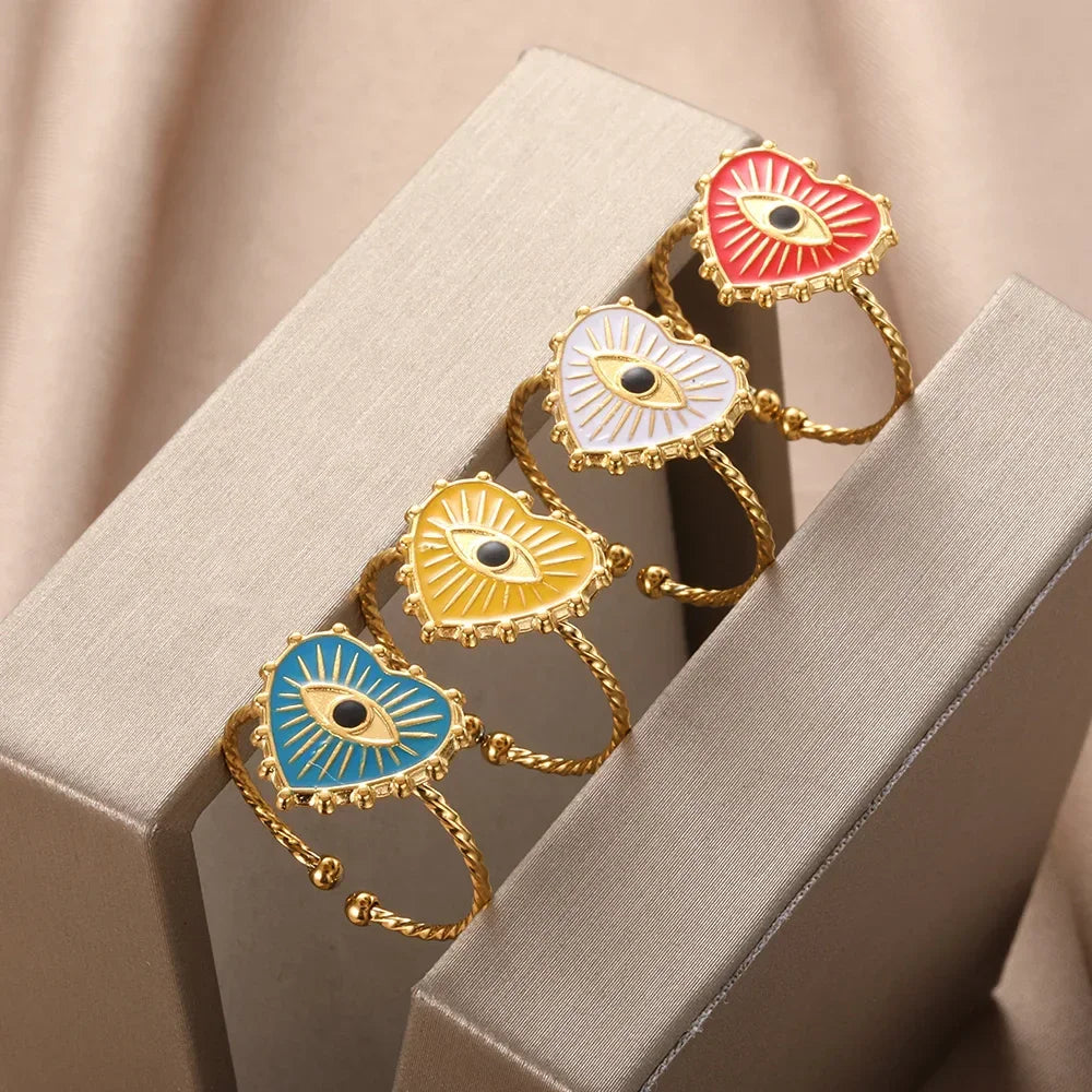 Evil Eye Rings Stainless Steel - Piña Colada