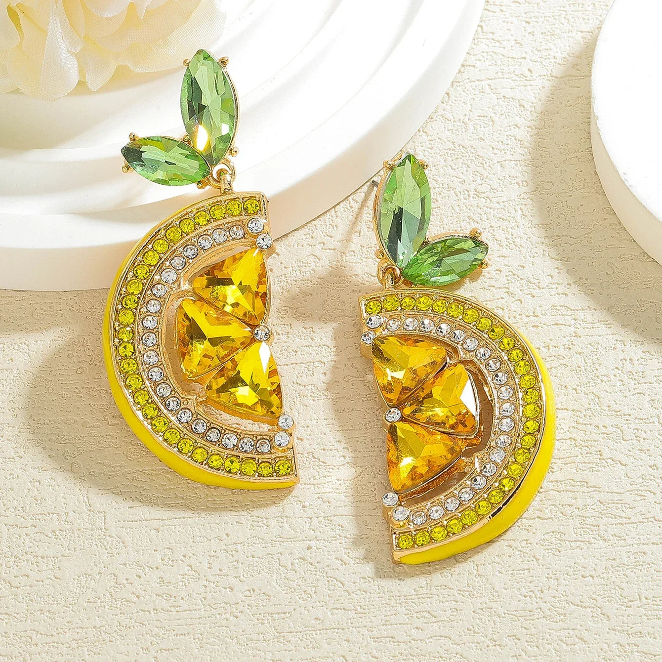 Boho Fruit Stud Earrings – Rhinestone Beaded Watermelon, Cherry, Lemon & Peach Summer Jewelry - Piña Colada