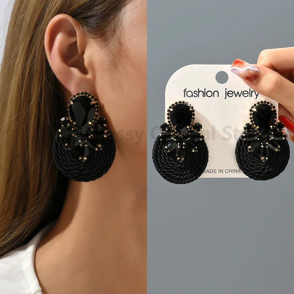 Vintage Rhinestone Round Drop Earrings - Piña Colada