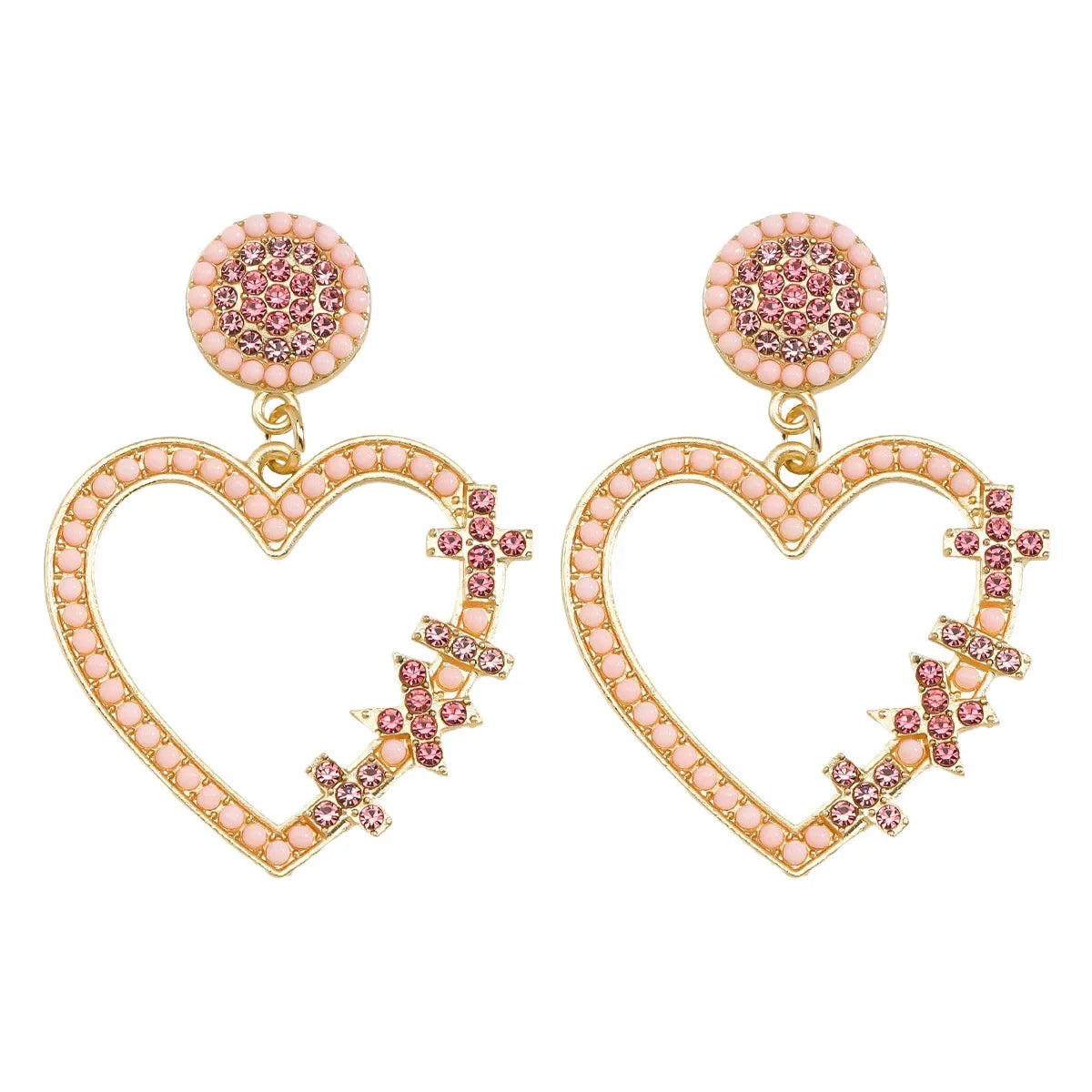 Handmade Rhinestone Heart Drop Earrings - Piña Colada