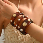 Resin Pearl Shell Wide Bangles - Piña Colada