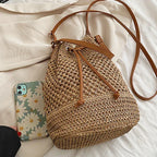 Braided Straw Bucket Bag - Piña Colada