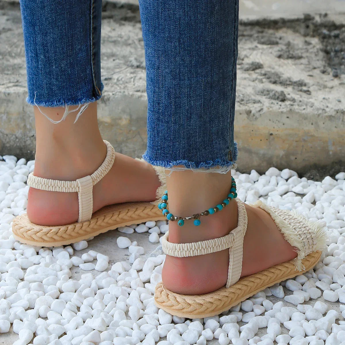 Tassel soft flat heeled sandals - Piña Colada