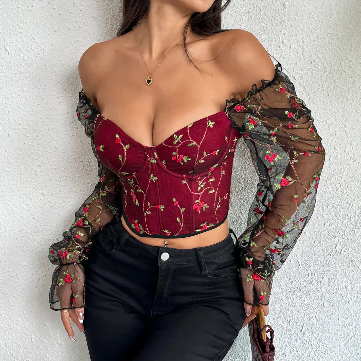 Mesh Long Sleeve Corset - Piña Colada