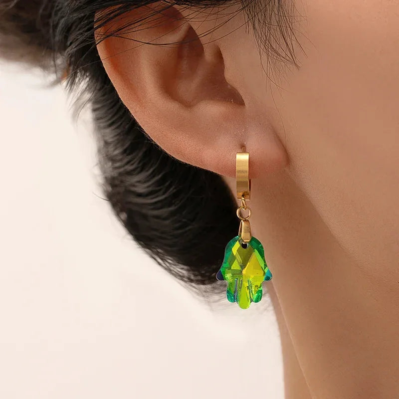 Colorful Crystal Star & Palm Drop Earrings - Piña Colada